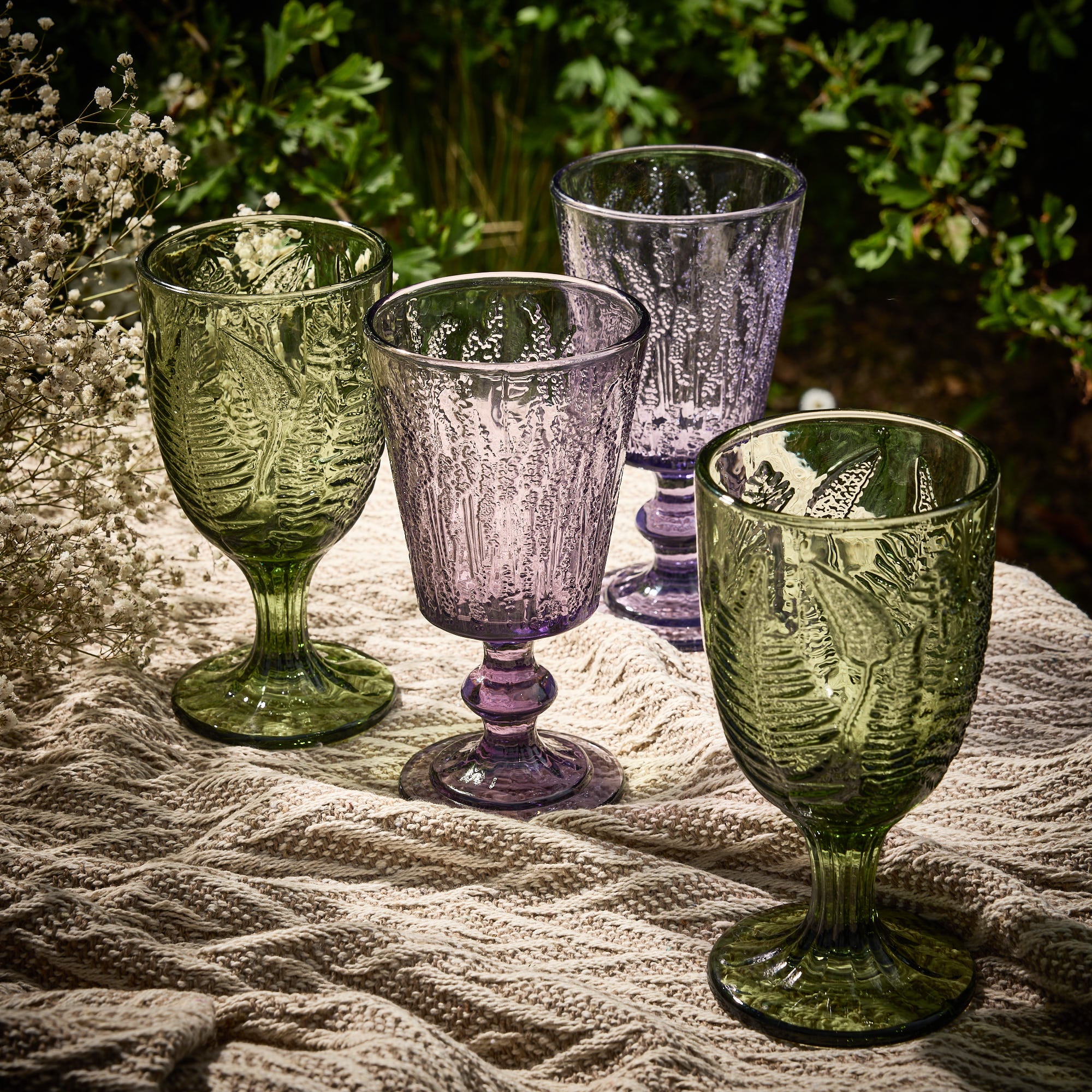 Botanical Embossed Wine Goblets Set of 4 - Evergreen Home Interiors