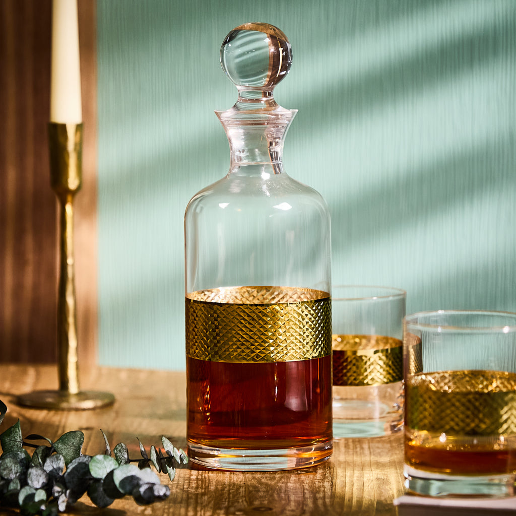 gold band embossed whisky decanter