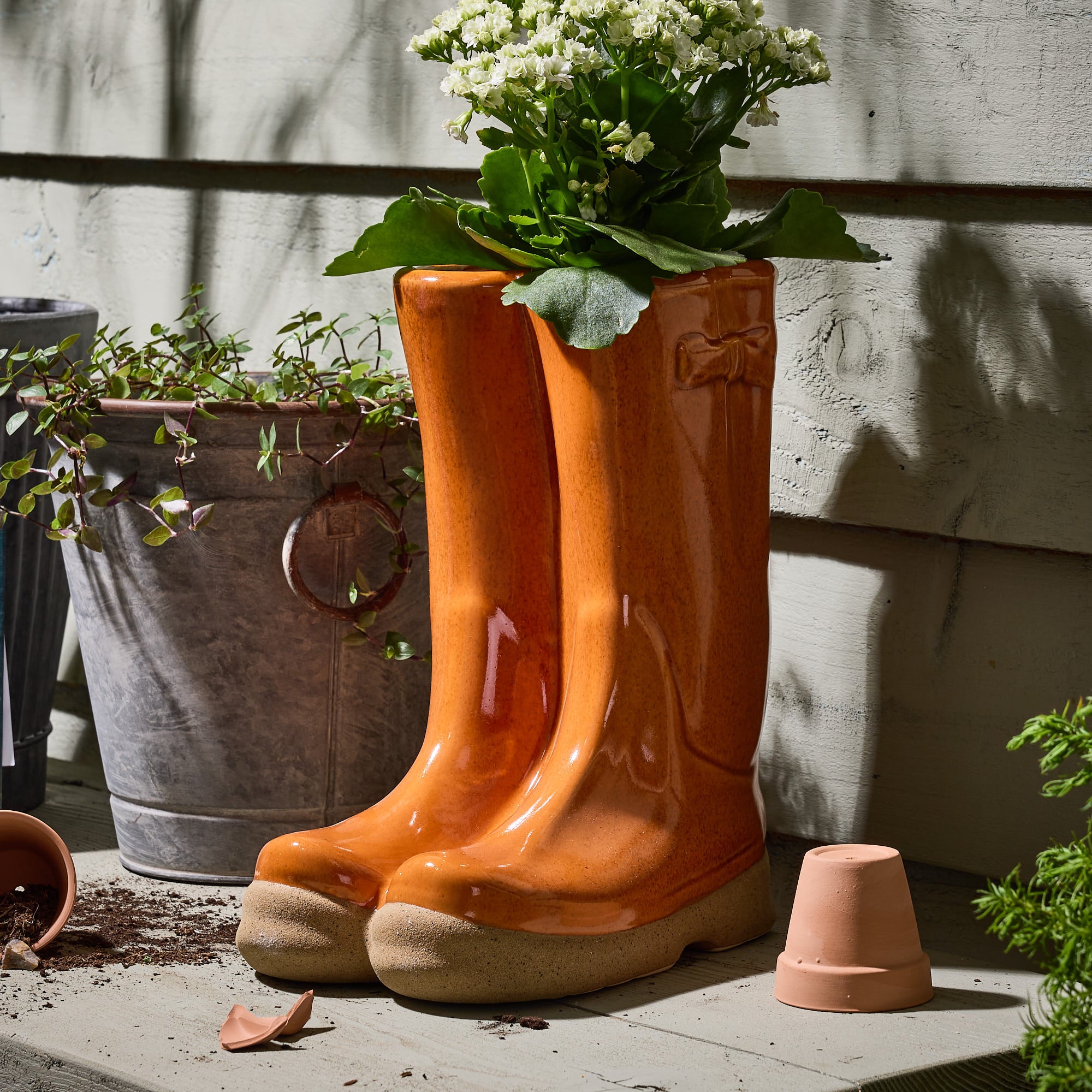 Orange Wellington Boot Planters - Evergreen Home Interiors