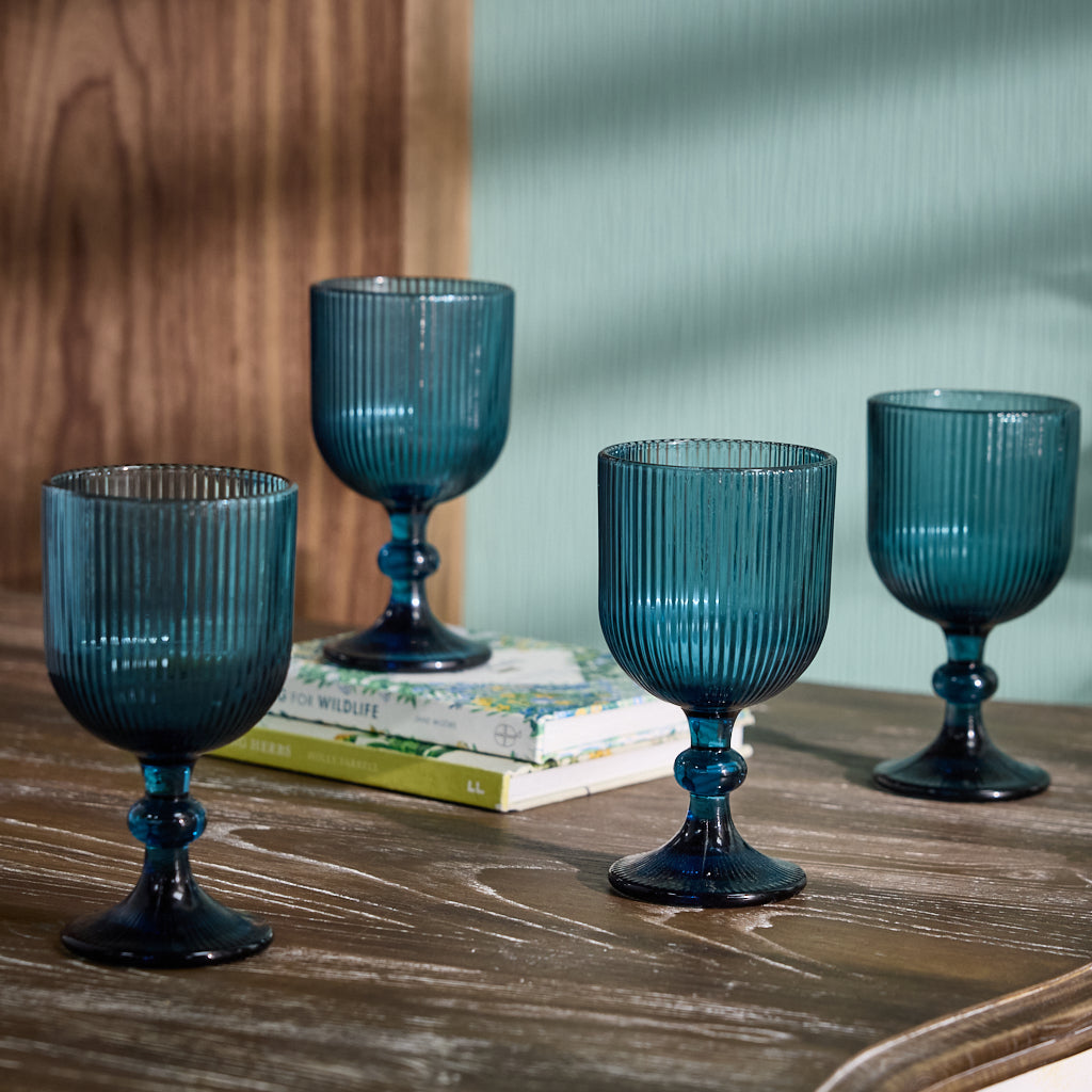 Ribbed Embossed Wine Goblets Set of 4 - Evergreen Home Interiors