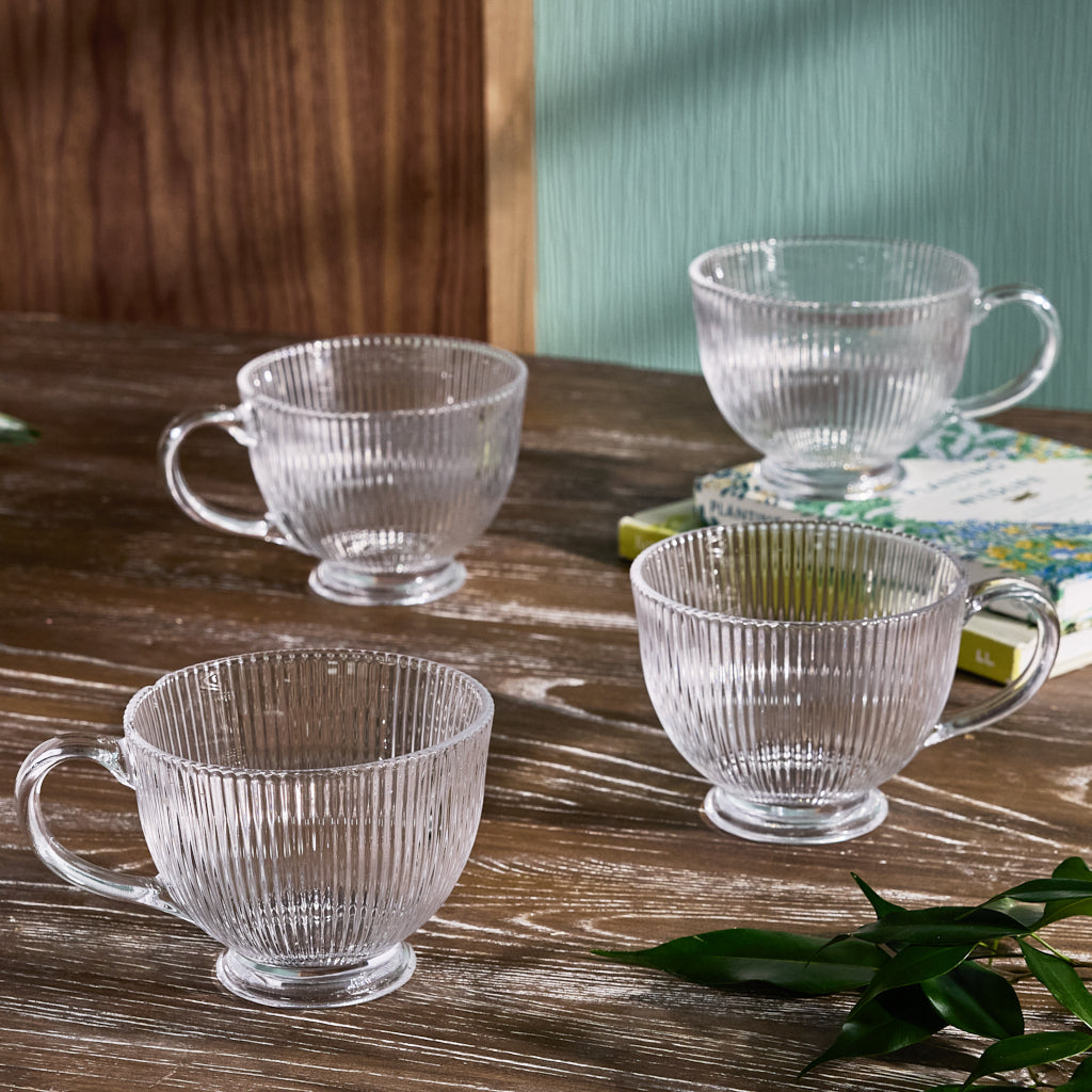 footed glass mugs set of four