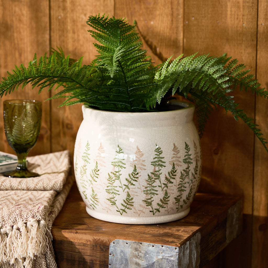 fern leaf ceramic plant pot