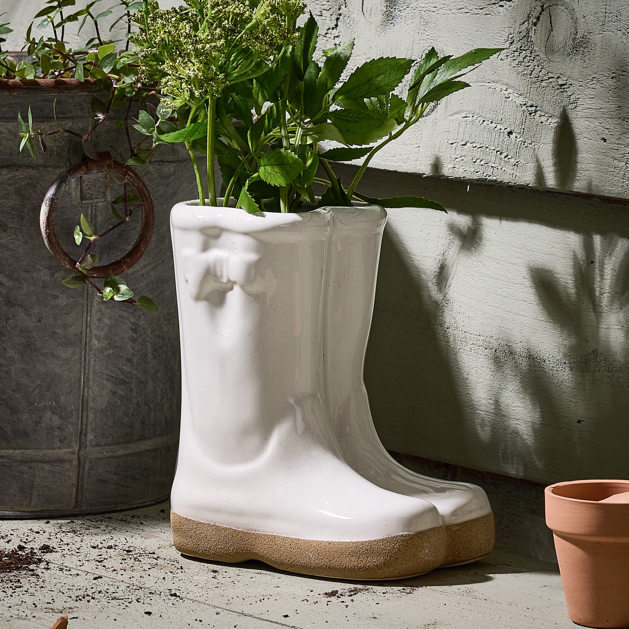 White Wellington Boot Planters - Evergreen Home Interiors 