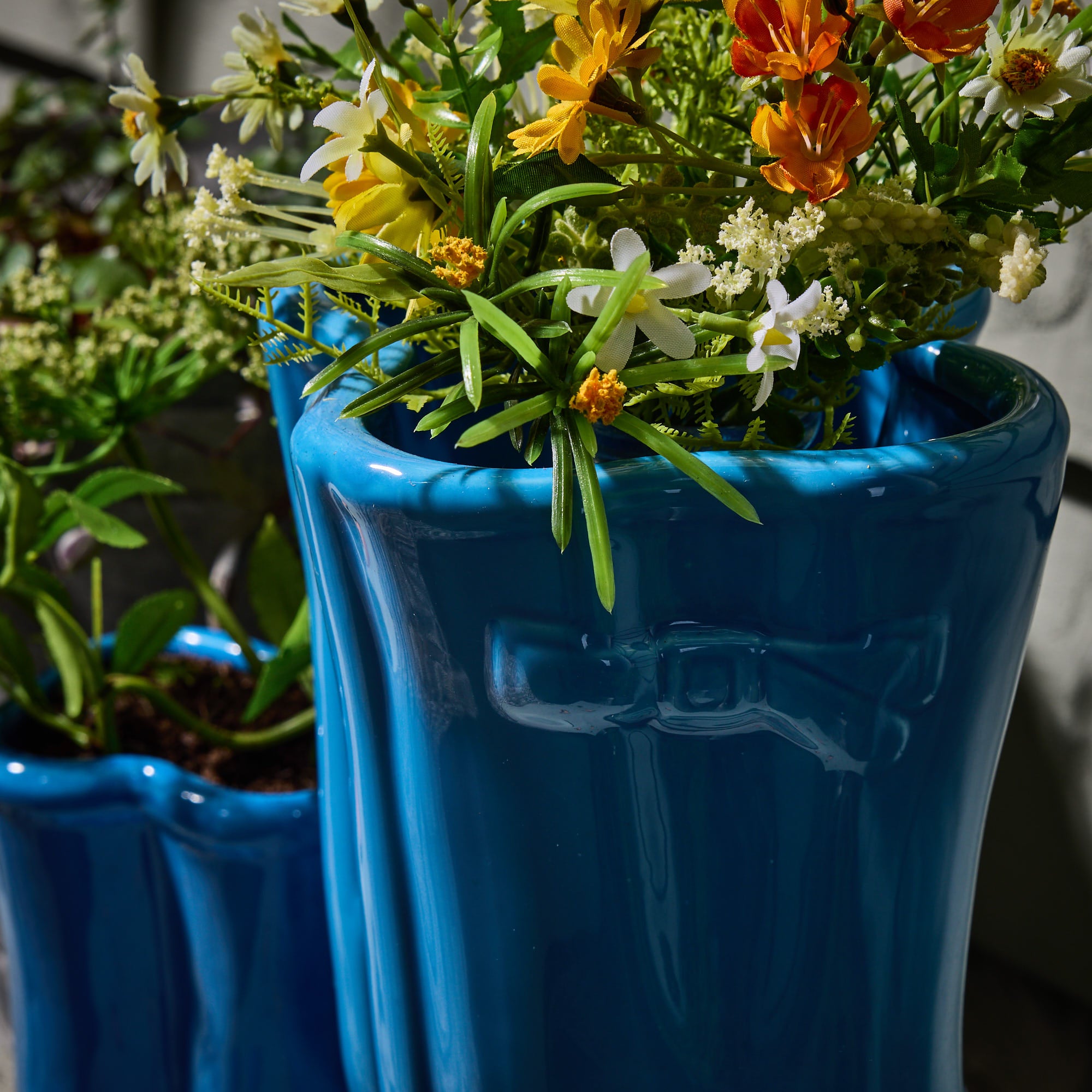 Light Blue Wellington Boot Planters - Evergreen Home Interiors 