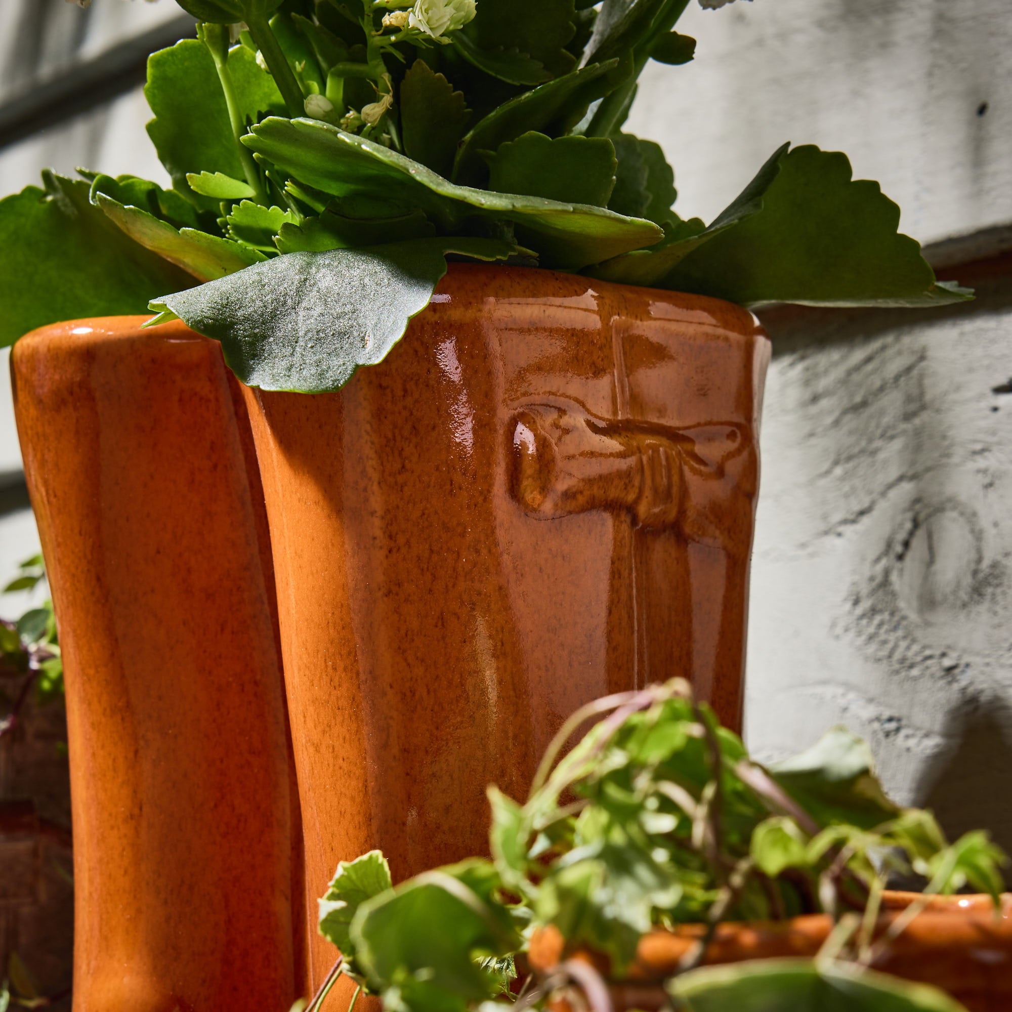 Orange Wellington Boot Planters - Evergreen Home Interiors 