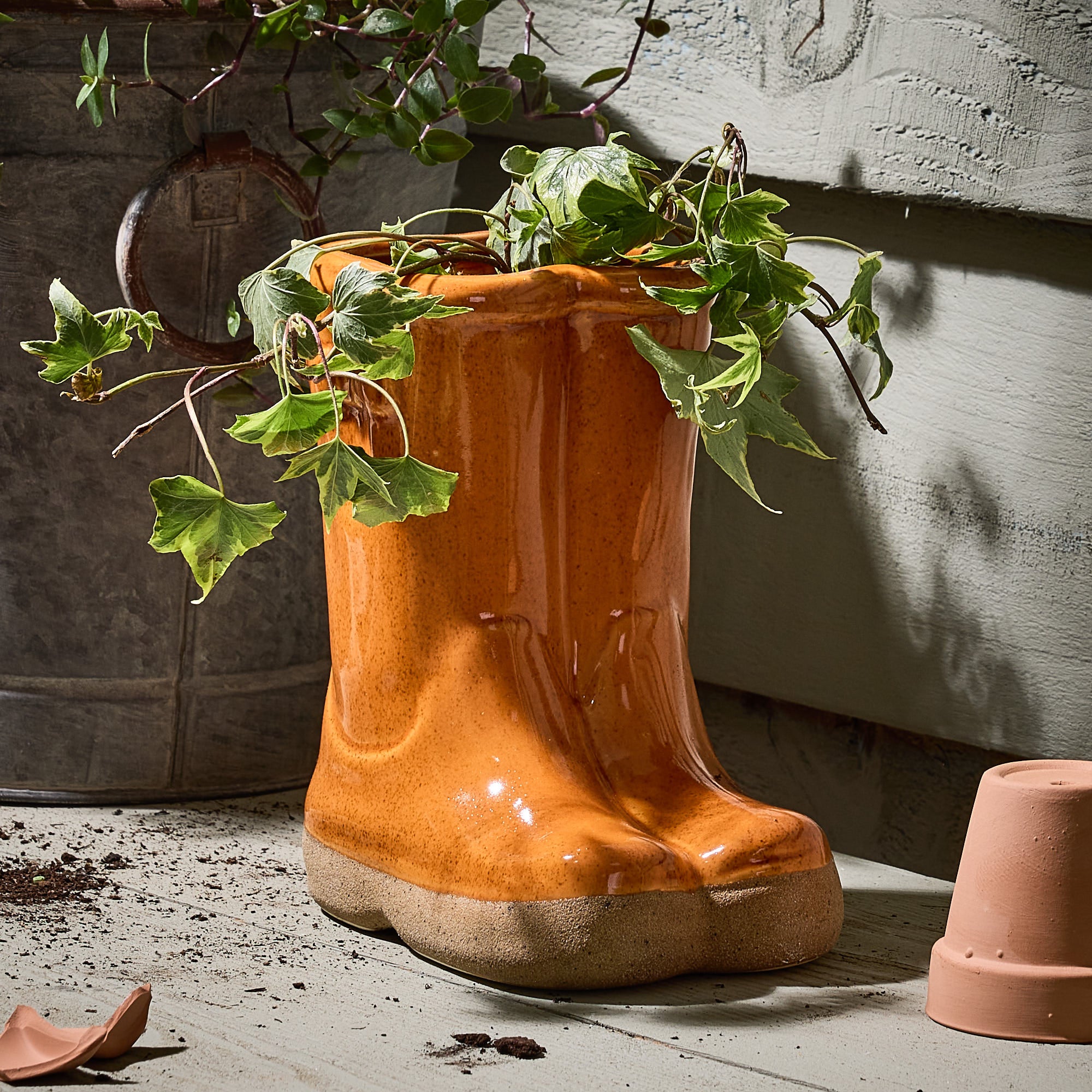 Orange Wellington Boot Planters - Evergreen Home Interiors 