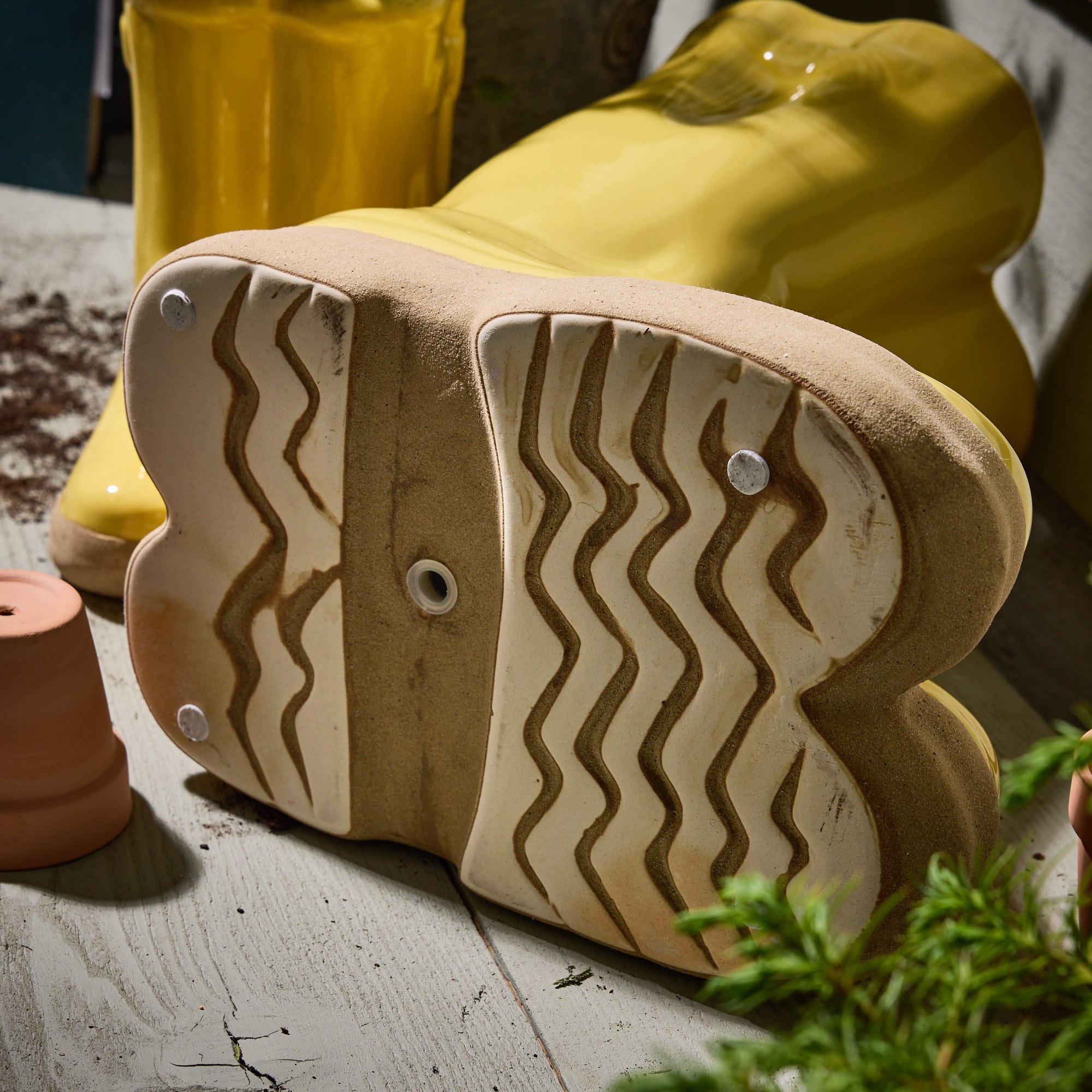 Yellow Wellington Boot Planters - Evergreen Home Interiors 