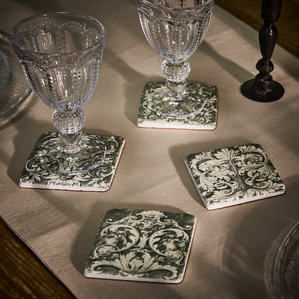 Set of 4 Vintage Tile Coasters - Evergreen Home Interiors 
