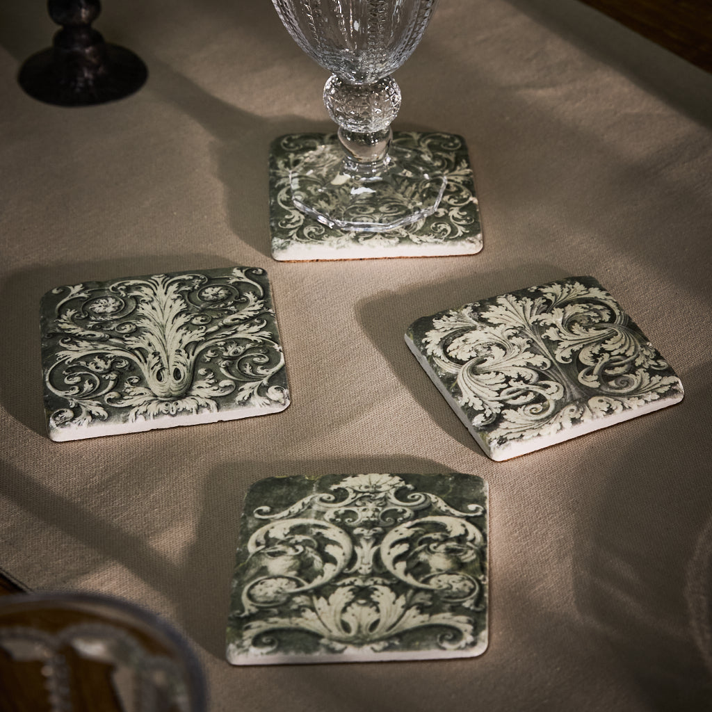 Set of 4 Vintage Tile Coasters - Evergreen Home Interiors 