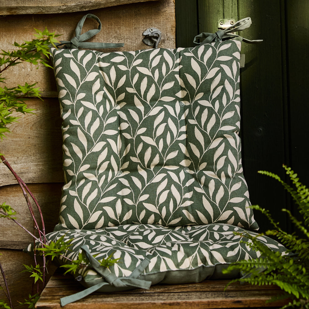 Green Botanical Print Seat Pads - Evergreen Home Interiors 