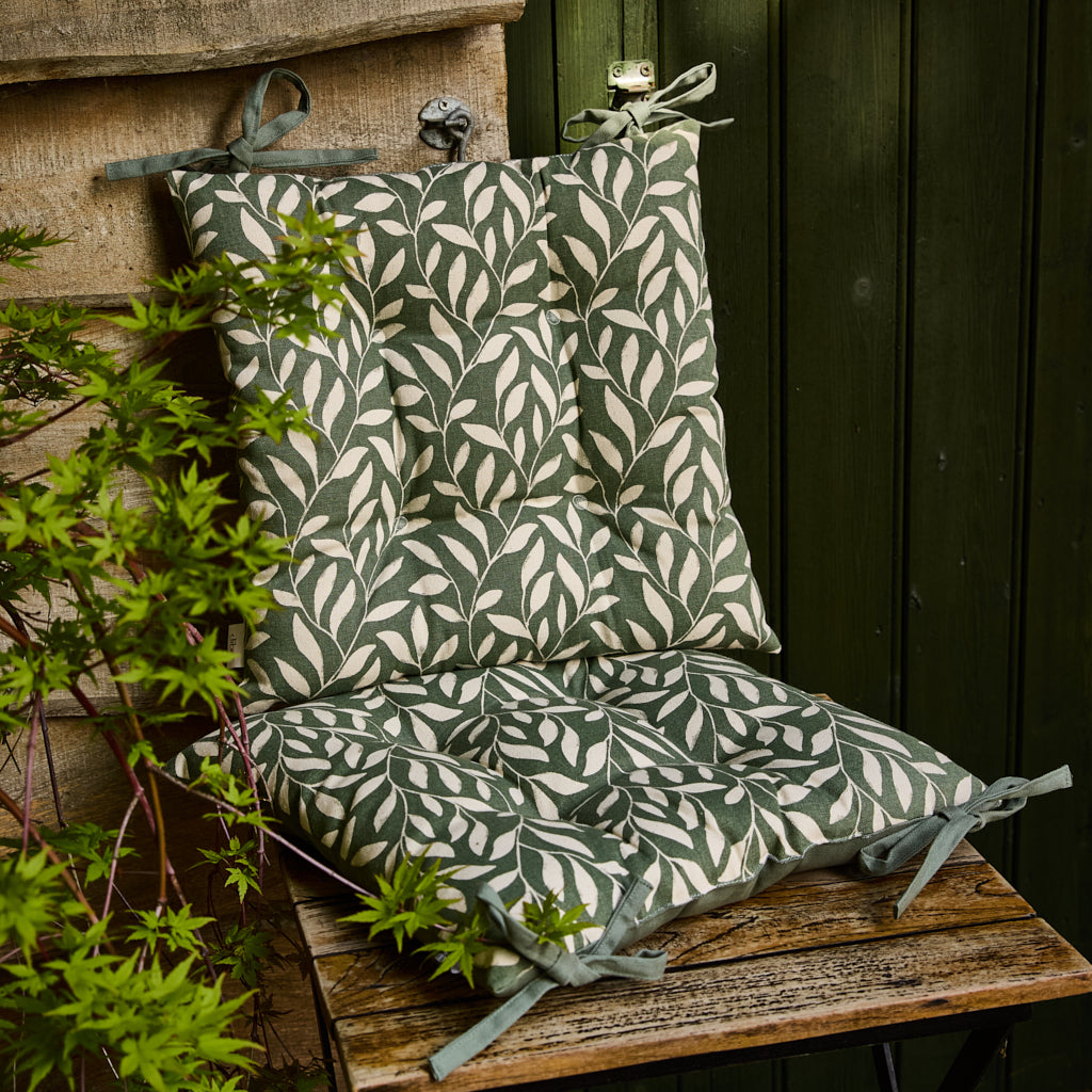 Green Botanical Print Seat Pads - Evergreen Home Interiors 