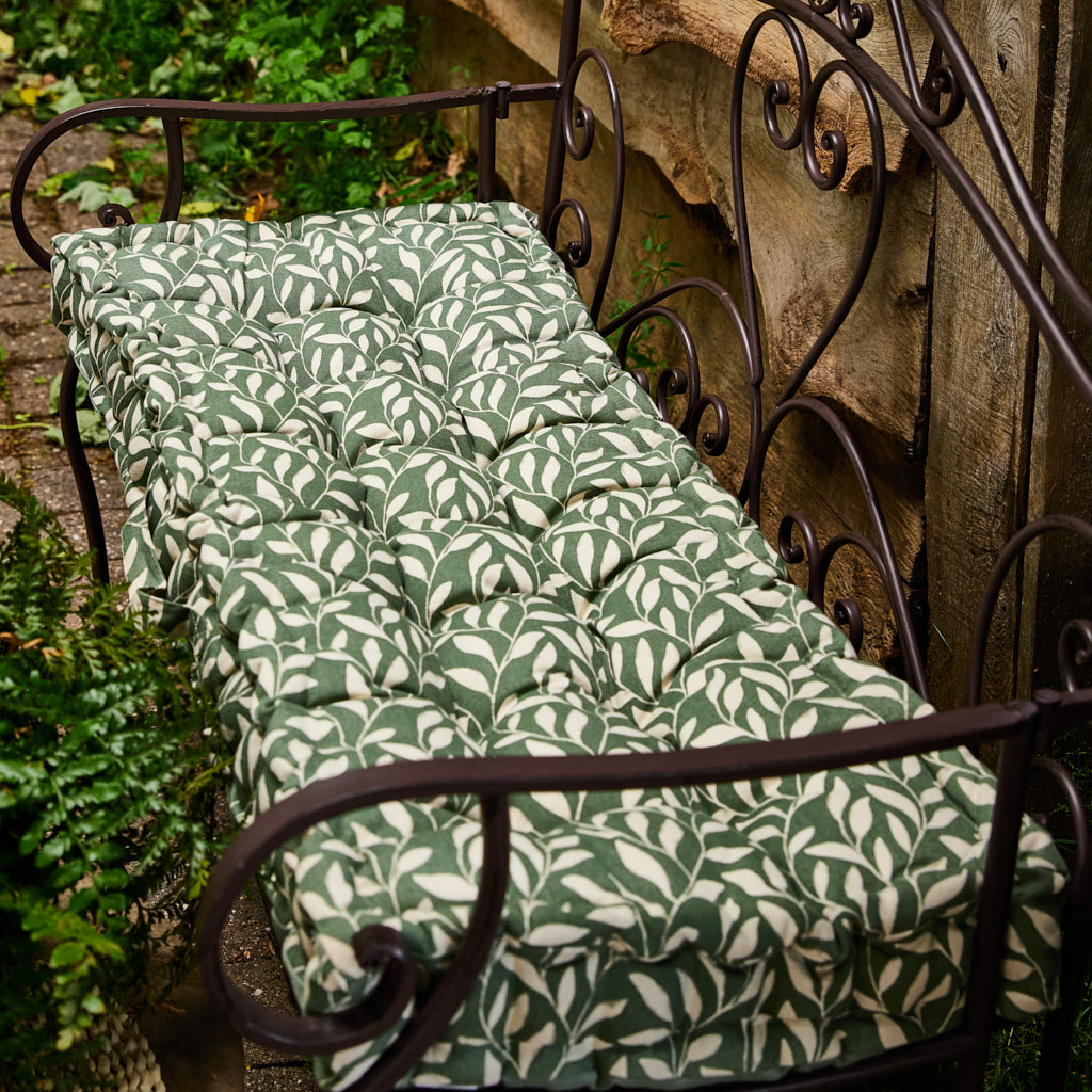 Forest Green Botanical Bench Cushion - Evergreen Home Interiors 