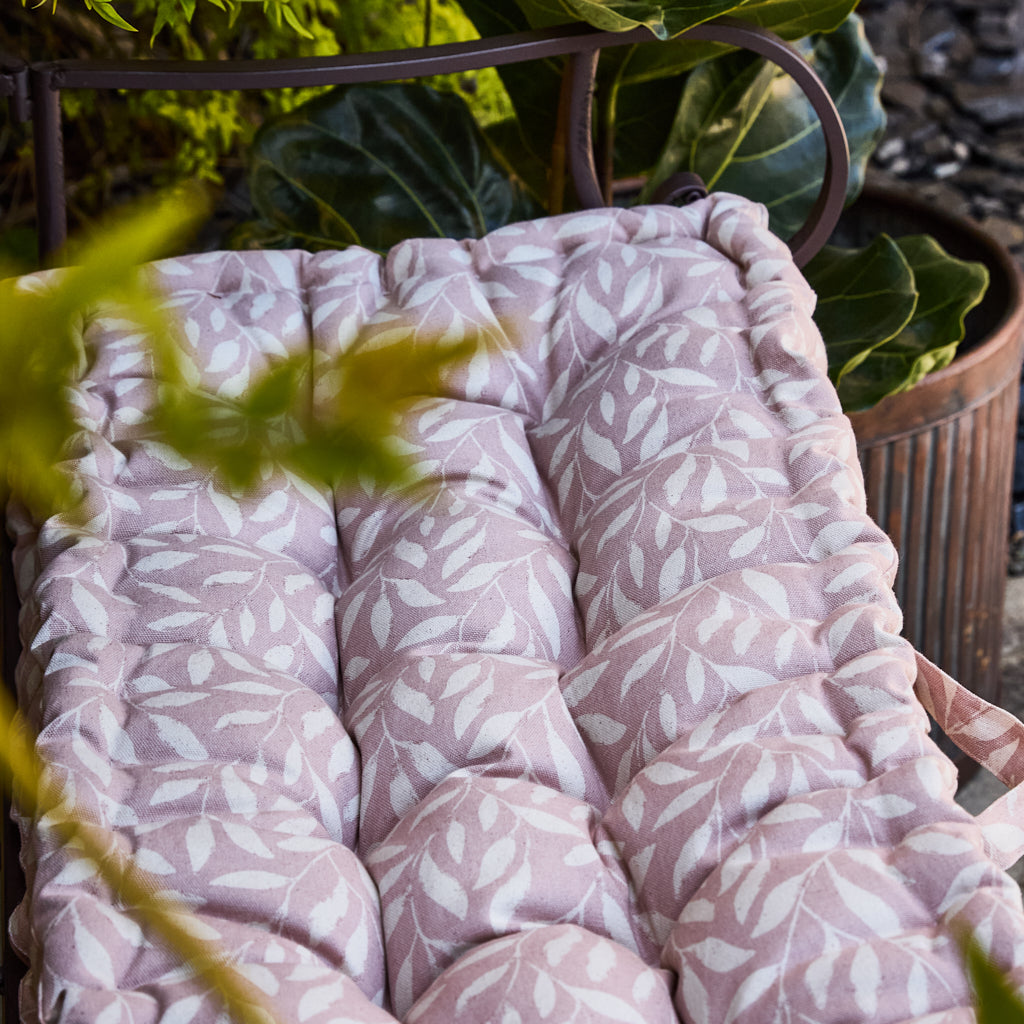 Blush Pink Botanical Bench Cushion - Evergreen Home Interiors 
