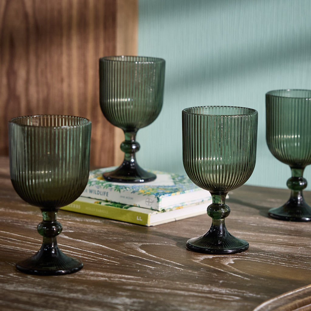 Ribbed Embossed Wine Goblets Set of 4 - Evergreen Home Interiors 