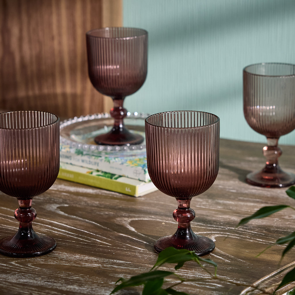 Ribbed Embossed Wine Goblets Set of 4 - Evergreen Home Interiors 