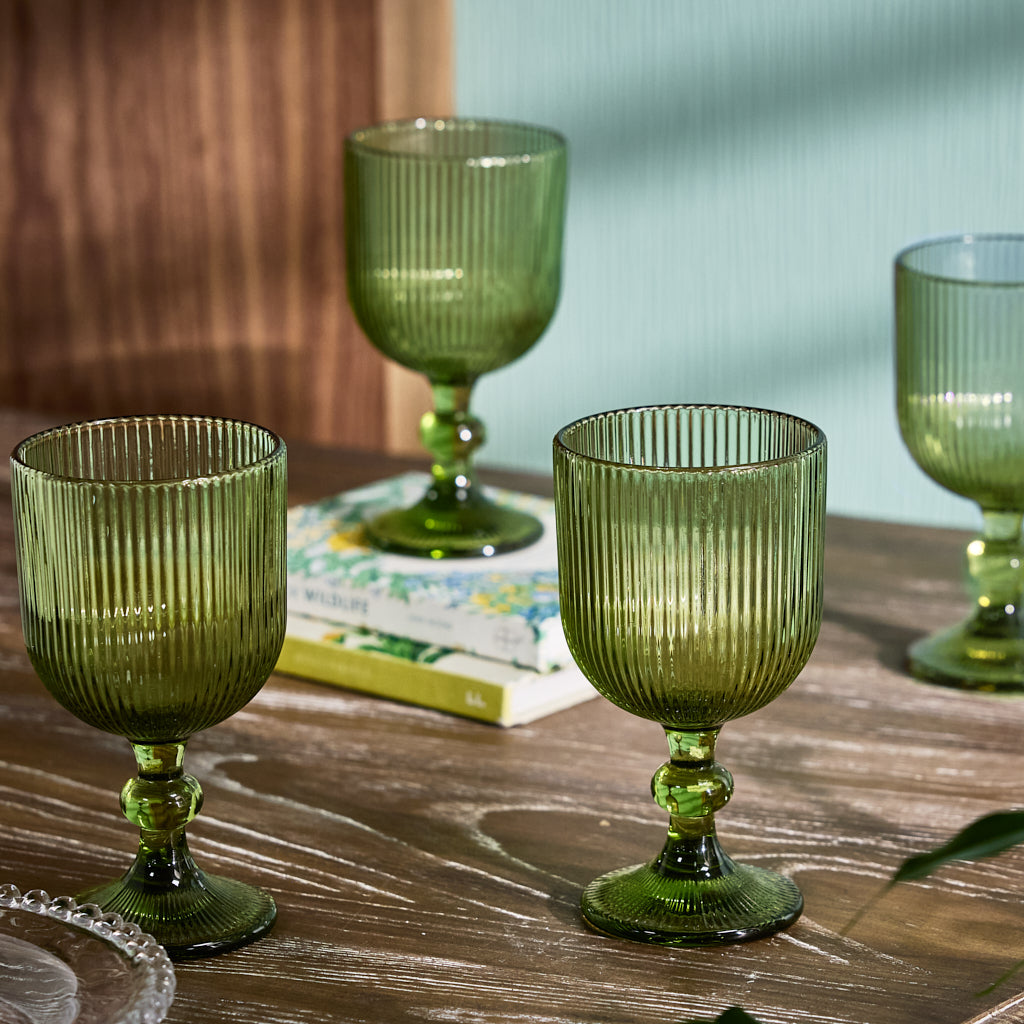 Ribbed Embossed Wine Goblets Set of 4 - Evergreen Home Interiors 