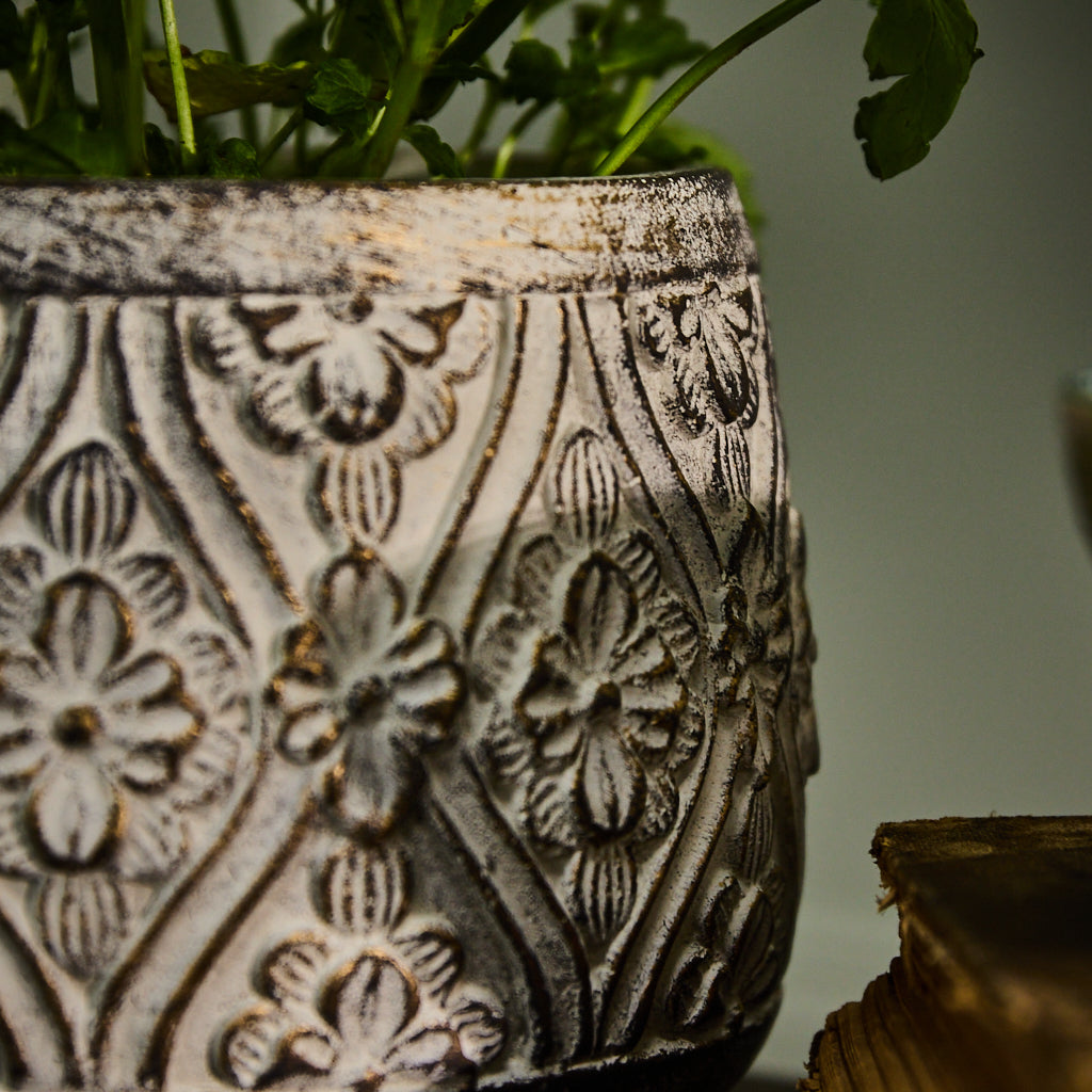 Vintage Floral Embossed Planters - Evergreen Home Interiors 