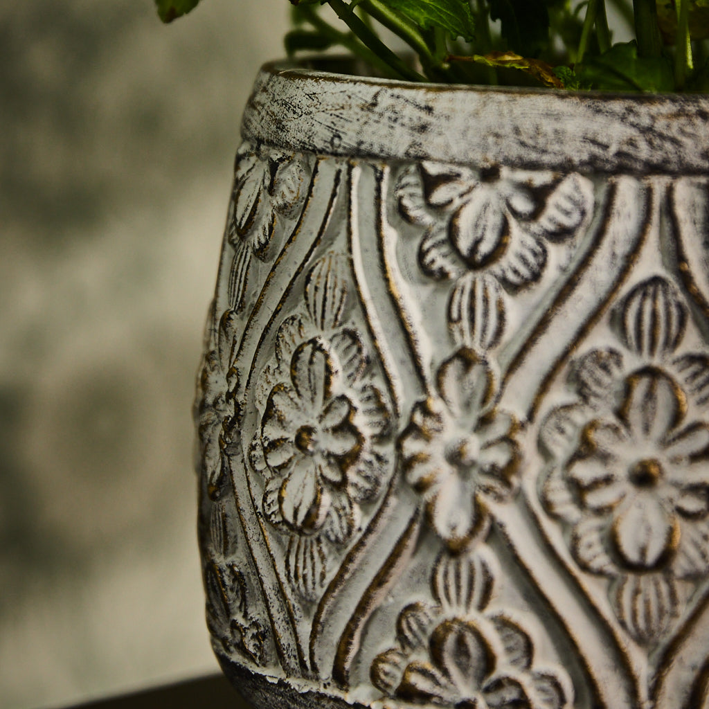 Vintage Floral Embossed Planters - Evergreen Home Interiors 