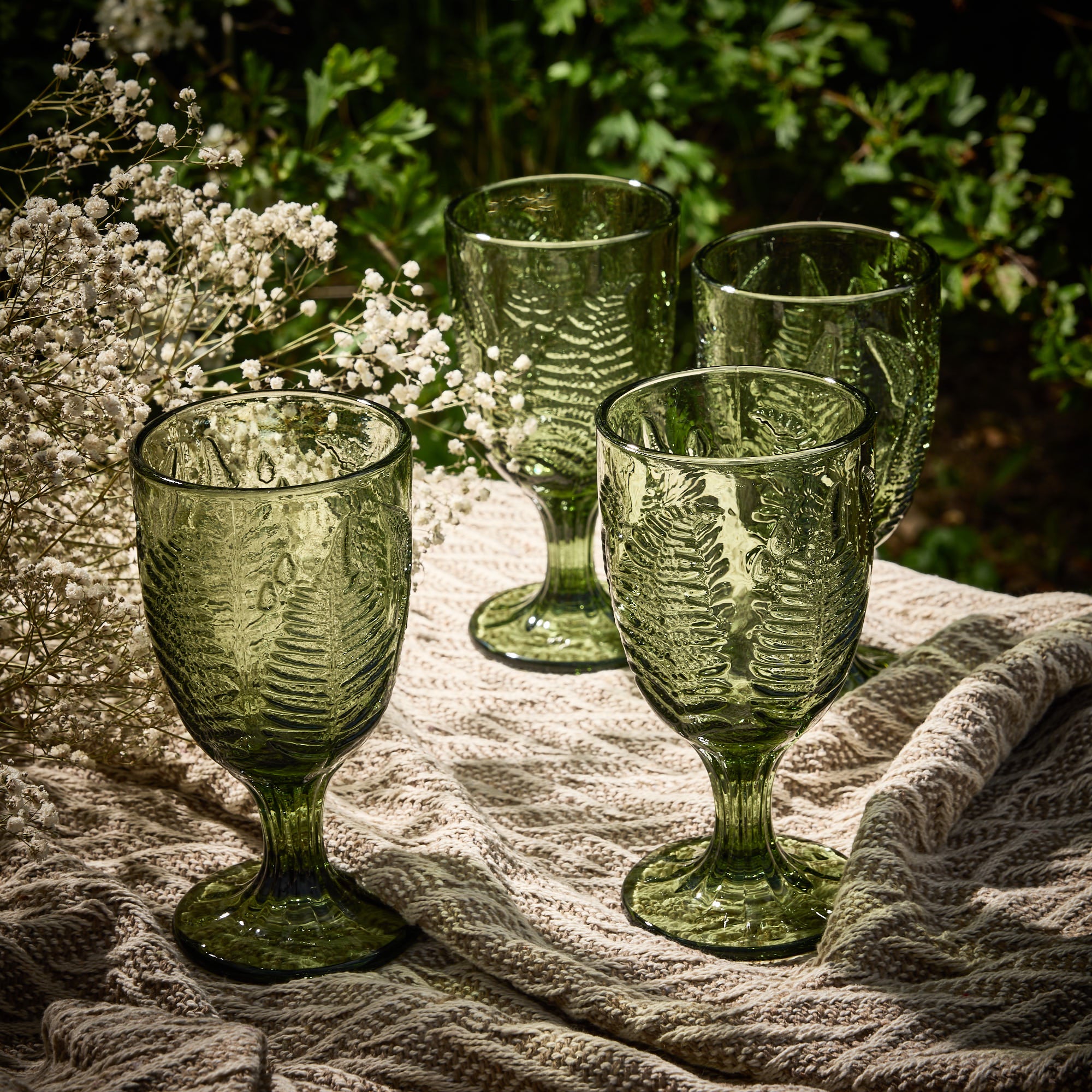 Botanical Embossed Wine Goblets Set of 4 - Evergreen Home Interiors 